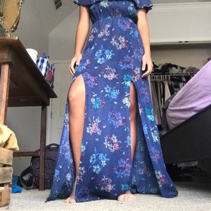 Off shoulder blue floral dress